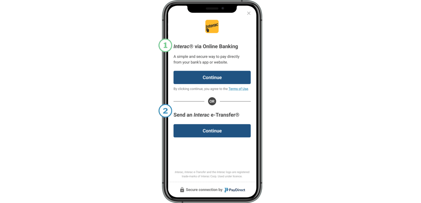 Deposit via Interac e Transfer