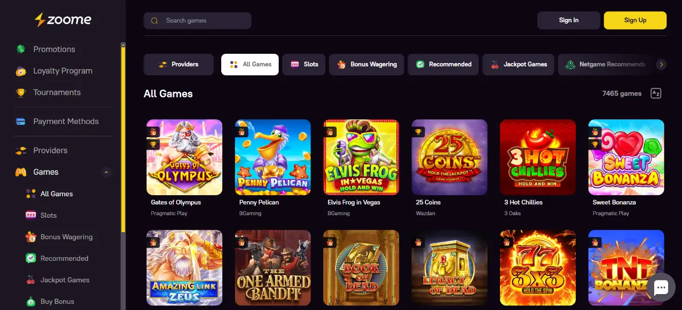 Zoome Casino Games Collection